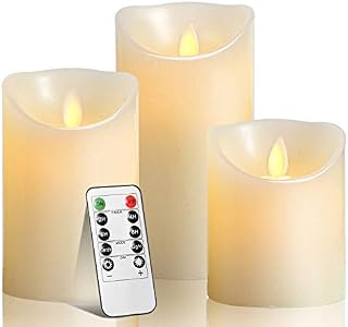 OSHINE LED Candles Flickering Candles 300 Hour Decorating Pillars, Real Wax Battery Candle Pillars, Realistic Dancing Mood Candles and 10 Key Remote Control with 24 Hour Timer Function (Ivory)