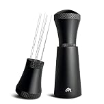 Wdt Tool, Aluminum Alloy Wdt Tool Espresso with Stand, 0.3mm Thick Stainless Steel 7 Needles Coffee Distributor for Barista, Black (3 Replacement Needle)