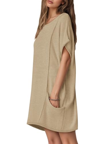 Womens Fall Sweater Vest Oversized Short Sleeve Crew Neck Pullover with Pocket Tunic4