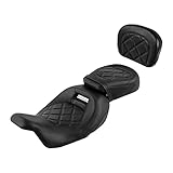 XFMT Motorcycle Low Profile Two-Piece 2-Up Driver Passenger Seat W/Sissy Bar Backrest Pad For Harley Touring...