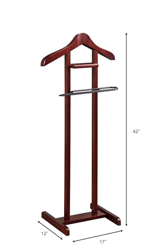 Proman Products Lancaster Suit Valet Stand VL16141 with Tray, Contour Hanger, Trouser Bar, 17" W x 12" D x 42" H, Mahogany