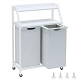 Timberer Laundry Hamper, Laundry Sorter 2 Section, Rolling Laundry Basket with Wheels, 2 Shelves, 2 × 14.5 Gal, Pull-Out and Removable Oxford Fabric Bags, for Laundry Room, White and Grey