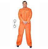 korifejus Männer Gefängnisausbruch Kostüm Overall, Klassisches Orange für Karnevalspartys mit Junggesellenabschied-Thema, mit Handfesseln (XL)