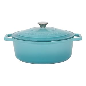 Argon Tableware 4.5L Oval Cast Iron Casserole Dish with Self-Basting Lid – Teal Ombre – Induction Hob Cooking 4.75QT Dutch Oven Bread Baking Serving Roasting Stew Stock Pot Cookware Pan
