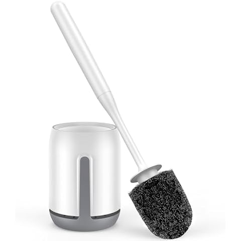 Toilet Brush and Holder, Compact Size Toilet Bowl Brush, Small Size Plastic Holder Easy to Hide, Space Saving for Storage, Drip-Proof, Easy to Assemble, Deep Cleaning… Cover