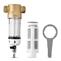 PureDrop PDR-50WSP Spin Down Sediment Filter, Reusable Whole House Sediment Water Filter for Well Water, 50-Micron Flushable Prefilter Filtration System with Scraper, 1" MNPT + 3/4" FNPT