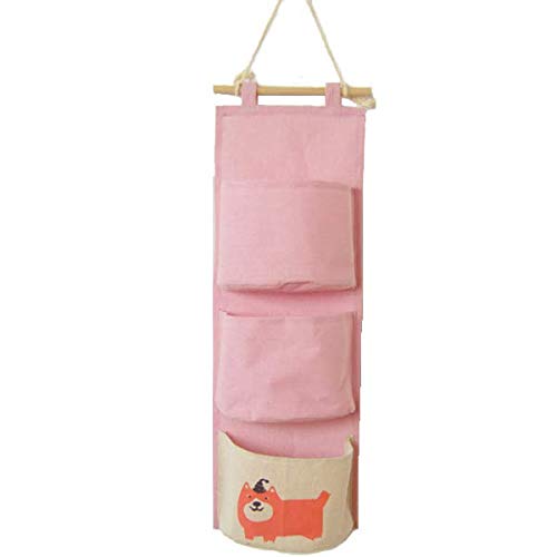 DecentGadget® Multiple Pocket Hanging Storage Bag//Portaoggetti Appeso a Muro Porta Appeso Porta Organizer in Cotone per Camera Cucina Bagno (3 Tasche, Rosa)