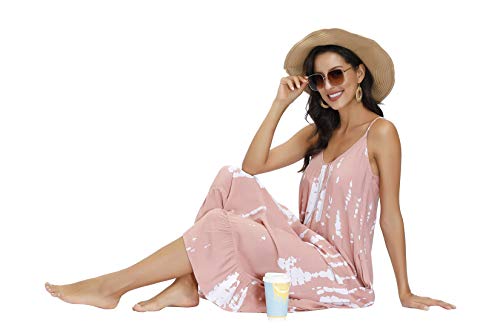 Image of BUENOS NINOS Women's V Neck Floral Maxi Dress Boho Printed Adjustable Spaghetti Strap Ethnic Beach Long Dress with Pockets