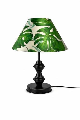 Image of tu casa Modern Table Lamp with Tropical Leaf Satin Shade | Metal Iron Base Decorative lamp for Living Room| Decorative Lighting for Living Room, Study & Home Decor, Designer Table Lamp for Gifting