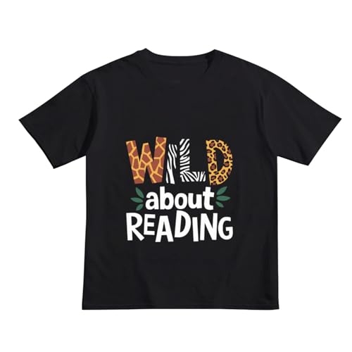 Wild About Reading Library Day Reading Books and Bookworm T Shirt Kids for 4-13 Years Old Children