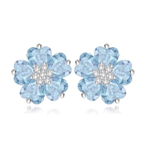 Crystalline Azuria Femme Clous Boucles d'Oreilles Fleurs 18ct Plaqué Or Blanc avec Cristaux Bleu imitation d'aquamarine en Zircone