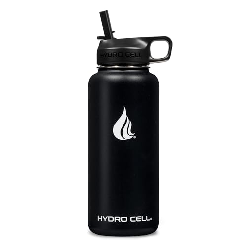 Image of HYDRO CELL Stainless Steel Insulated Water Bottle with Straw - For Cold & Hot Drinks - Metal Vacuum Flask with Screw Cap and Modern Leakproof Sport Thermos for Adults (Black 32oz)