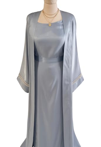 Abaya dubai gilet satiné robe longue tissu léger fluide