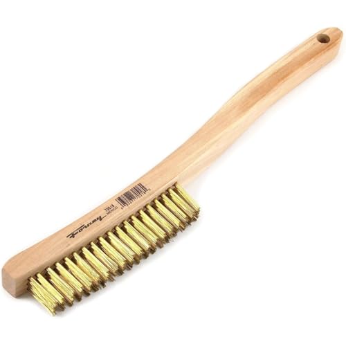 Forney 70518 Wire Scratch Brush, Brass with Curved Wood Handle, 13-3/4-Inch-by-.012-Inch
