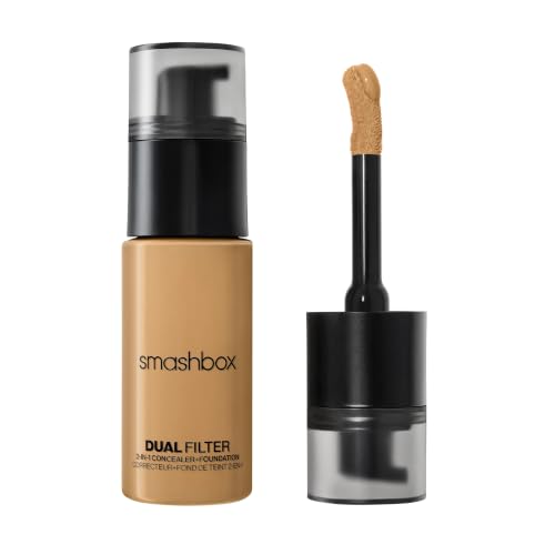 Smashbox Dual Filter 2-In-1 Full Coverage Concealer and Foundation | Long Lasting, Humidity Resistant, 16 Hour Wear, Buildable, Liquid Foundation with Radiant, Skin Like Finish, Medium Olive, 1 Fl Oz
