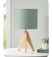 EDISHINE Lampe de Chevet Bois à Trépied avec Abat-jour en Lin, E27 Ampoule LED Incluse, 2700K Bla...