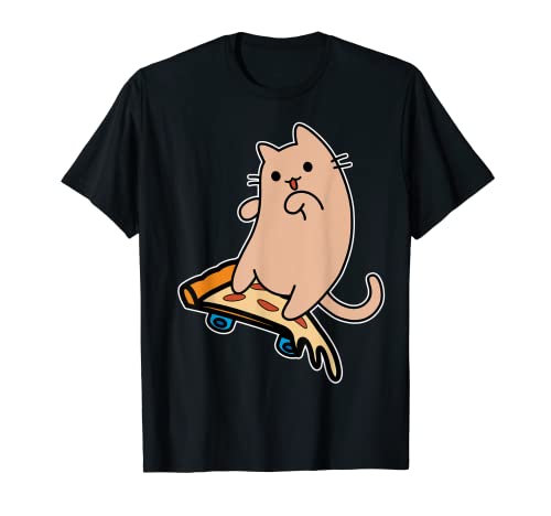 Cat and Skateboard Tabla de pizza Pepperoni Camiseta