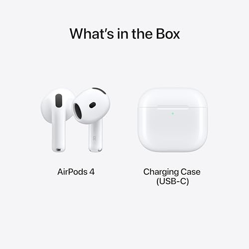 Image of Apple AirPods 4 Wireless Earbuds, Bluetooth Headphones, Personalized Spatial Audio, Sweat and Water Resistant, USB-C Charging Case, H2 Chip, Up to 30 Hours of Battery Life with AppleCare+ (2 Years)