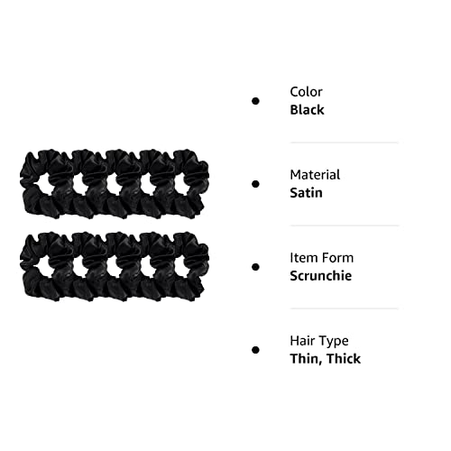 10 Pieces Satin Scrunchies Hair Ties Silky Small Elastic Hair Bobbles Ponytail Holders Curly Hair Accessories For Women Girls Kids Adults (Black) #TOP7