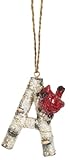 Cardinal Initial Christmas Tree Ornament Letter with Cardinal Birds on Birch Christmas Tree Decorations-Keepsake for Family (Letter A)