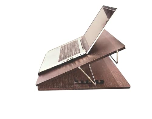 Image of Wooden Laptop Stand Desk Organizer for Writing /Sketching Stand || Table top || Wooden Desk Organizer (Brown, 21x15 inches)