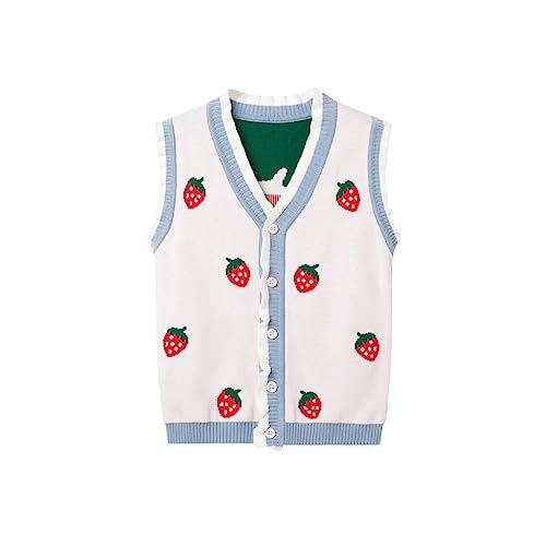 Mud Kingdom Little Girls Knit Vest Sleeveless Pullover Front Button Spring Autumn Strawberry Pink 5T