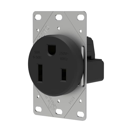 ThunderWay Flush Mounting Receptacle NEMA 6-50R 50A 250V 2 Pole 3 Wire Grounding Straight Blade Heavy Duty Industrial Grade Power Receptacle (6-50R)