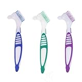 XinSeYuAN 3 Pcs Denture Cleaning Brush Portable Cleaning Brush False Teeth Brushes for Denture Care Denture Cleaner with Multi-Layered Soft Bristles and Dual Angled