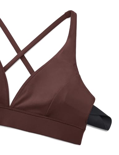 Image of CRZ YOGA Butterluxe Deep V Neck Sports Bras | Light Support, Removable Pads, Yoga, Extremely Soft, Cross Back, Spaghetti Straps, for Women
