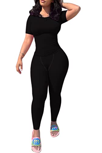 LICOBOD XS-3XL Casual Workout Two Piece Outfits for Women Short Sleeve T-shirt+Elastic High Waist Shorts Sets Streetwear3