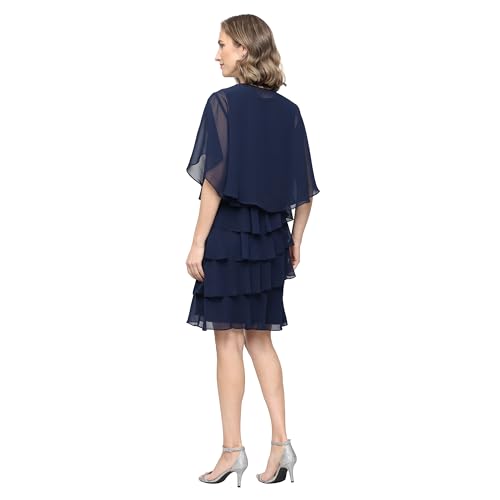 Image of S.L. Fashions Women's Chiffon Tiered Jacket Dress with Beaded Neckline Mother of the Bride, Cocktail, Or Wedding Guest Dress