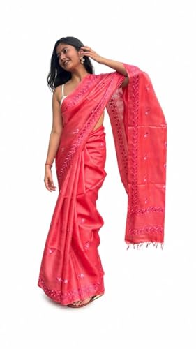 Generic pink tussar silk saree in tussar silk – image 2