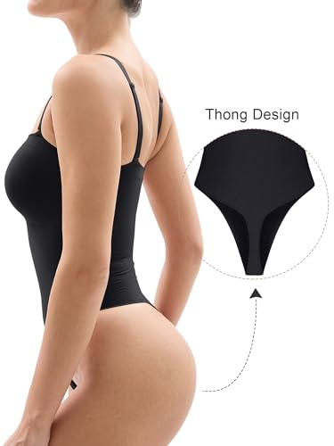 SHAPERX Women Strapless Bodysuit Tummy Control Seamless Body Shapewear Thong with Removable Straps Black Large-X-Large, Black, L/XL