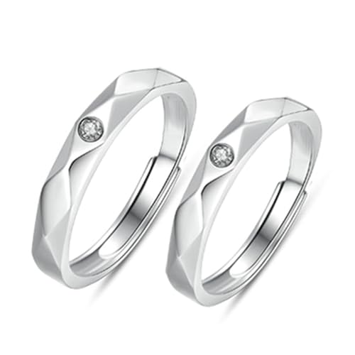 Bagues de couple en argent 925 réglables avec oxyde de zirconium pour elle et lui