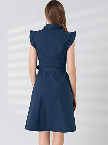 Image of Allegra K Women's Ruffled Sleeve Casual Office Dress Tie Waist Button Down Cotton Shirt Dresses