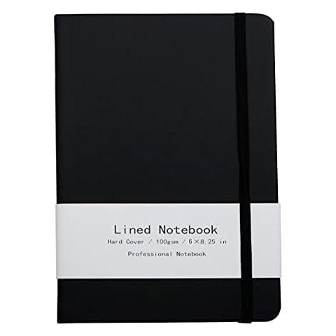 YYaaloa Professional Notebook Hard Cover Lined Journal Notebook 6X8.25 inch Wide Ruled 8mm Hardcover Writing Notebook with Pocket,Banded, 128 Pages (Black 6 X 8.25 inch) Cover