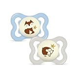 MAM Supreme Night Schnuller | 0-6 Monate | leuchtende Babyschnuller | 94% Akzeptanz | beugt Zahnfehlstellungen vor | Schnuller für Neugeborene | SkinSoft Silikon | Fuchs/Igel | 2 Stück