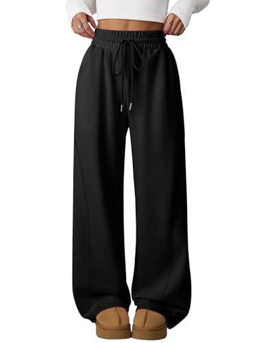 ATHMILE Womens Sweatpants Wide Leg Baggy High Waist Y2K Pants Old Money Teen Girl Preppy Joggers Winter Fashion 2026 Trendy Black