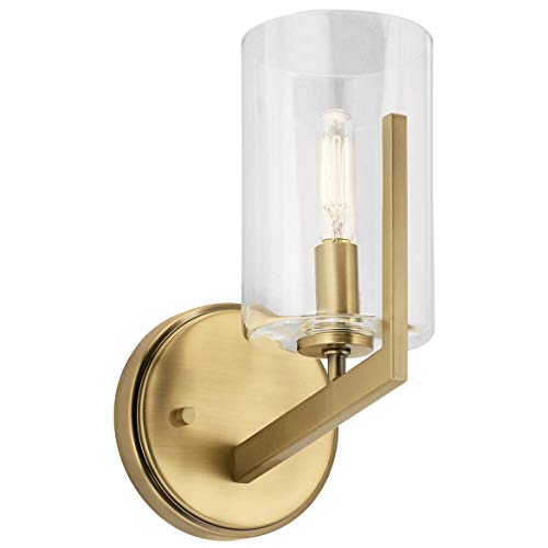Kichler Nye 9.75" 1 Light Wall Sconce With Clear Glass In Brushed Natural Brass #TOP21