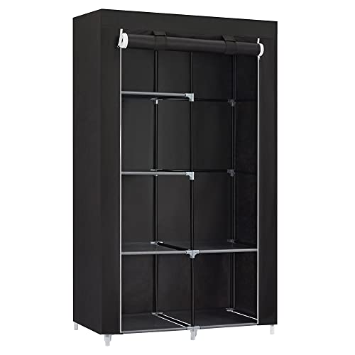 SONGMICS Armoire à Vêtements, Penderie, 1 Tringle à Vêtements, 6 Niveaux, Tissu Non-tissé, Cadre Métallique, 45 x 88 x 168 cm, pour Chambre, Couloir, Dressing, Noir RYG84H