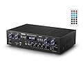Donner Bluetooth 5.0 Stereo Audio Amplifier Receiver, 4 Channel 440W Peak Power Home Theater Stereo Receiver with USB, SD, FM, 2 Mic in Echo, RCA, LED, Speaker Selector for Studio, Home - MAMP5