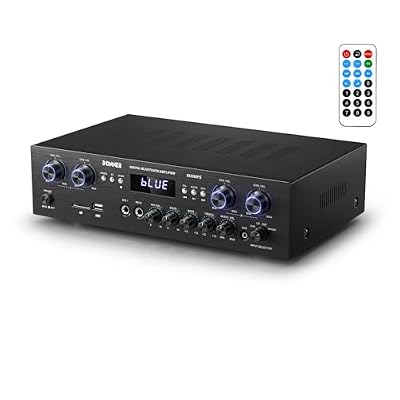 Donner Bluetooth 5.0 Stereo Audio Amplifier Receiver, 4 Channel 440W Peak Power Home Theater Stereo Receiver with USB, SD, FM, 2 Mic in Echo, RCA, LED, Speaker Selector for Studio, Home - MAMP5