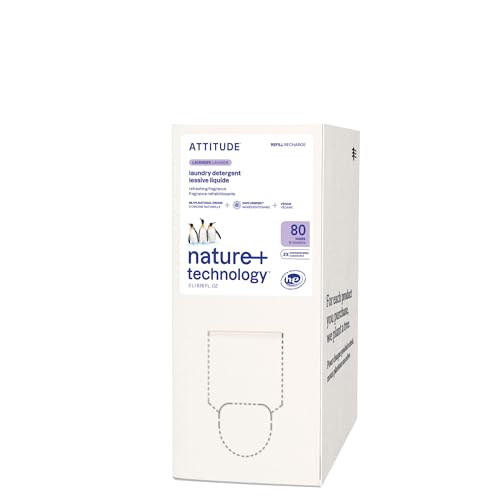 ATTITUDE Liquid Laundry Detergent Refill, EWG Verified, HE Compatible, Plant-Based & Vegan, Natural Laundry Soap, Lavender Scent, 80 Loads, 2 Liters