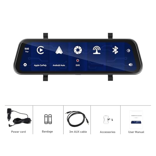 Cámara dual para salpicadero tipo espejo retrovisor con DVR táctil y 32G 7