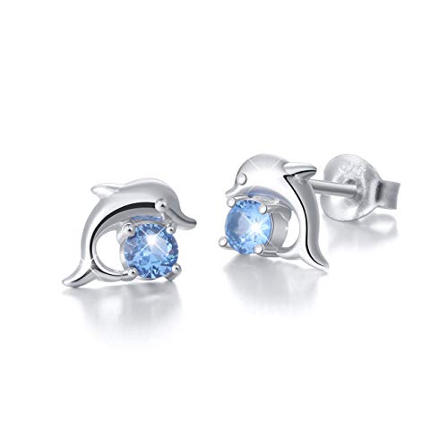 Sterling Silver Forever Love Blue Cz Dolphin Stud Earrings For Women Girls #TOP13
