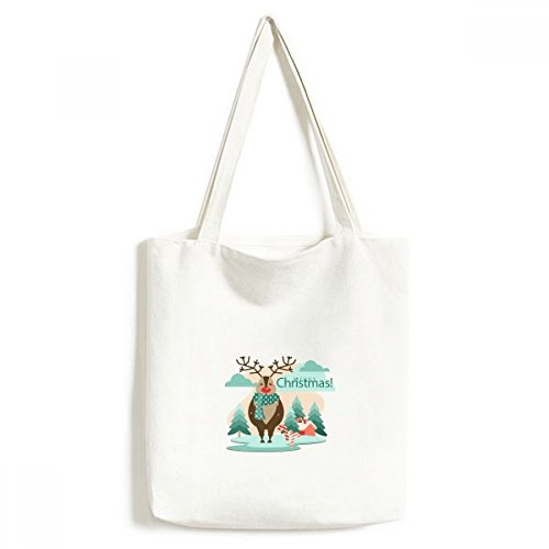 Sac en toile Joyeux Noël 33x40cm cabas renne lavable pour courses