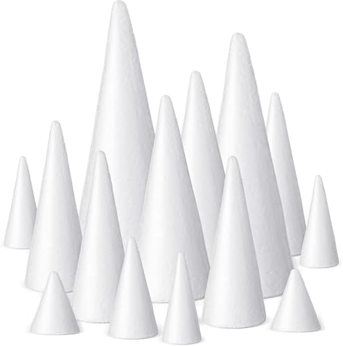 Foam Cone Craft 30Pcs Cone Shape Foam, Christmas Tree Foams Materials, White Cone Foam for DIY Craft Wedding Christmas Party Decoration Foam Cone