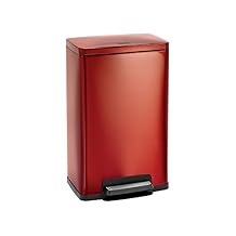Tramontina Stainless Steel Rectangular Step Can Freshener System, Trash Can Cranberry Red, 13-Gallon