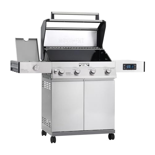 Monument Grills 4+1 Liquid Propane Gas Smart BBQ Grill, 4 Burners & 1 Side Burner, Denali 405 Stainless Steel with Smart technology, Knob Controls, Outdoor Use D405