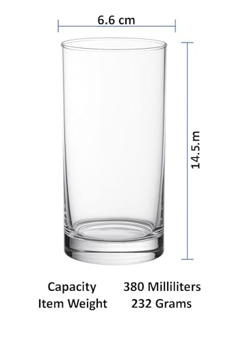 Ocean Fine Drink 380 Ml | Soda Lime Glass | Set of 6 | Clear & Transparent | Used to Serve Water, Juice, Soft Drink, and Other Iced Beverages |Home Party, Offices, Hotel & Restaurant